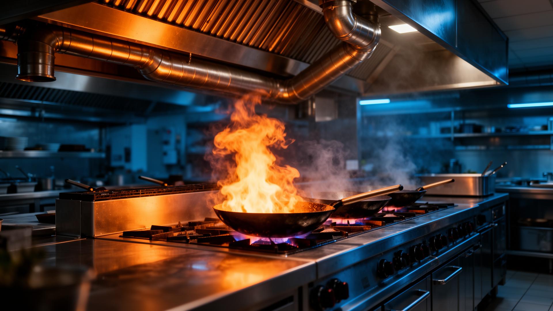 Reinigen vetkanalen in professionele keuken
